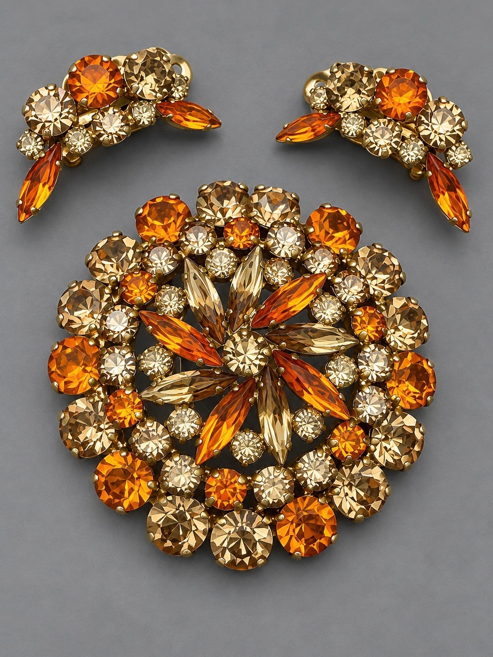 It Glows! Vintage Fall Colors Brooch Set Cadmium
